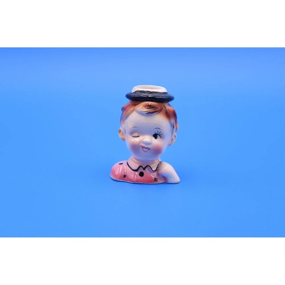Vintage Winking Lady Head Candle Holder, Novelty Decor